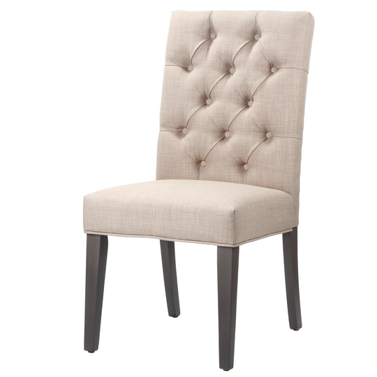 Fabric Upholstered Wooden Chair with Button Tufting, Set of 2, Beige and Black - 40 H x 19 W x 25 L Inches