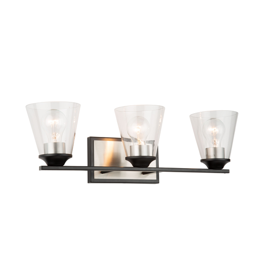 Artcraft Wheaton 3-Light Bathroom Vanity Light in Black & Brushed Nickel