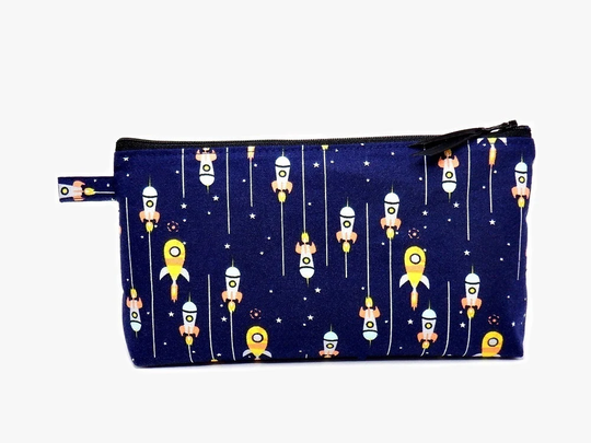 Tall Pencil Case, Back To School, Student Supplies, Standing Large Pouch, Rockets Spaceship Pouch