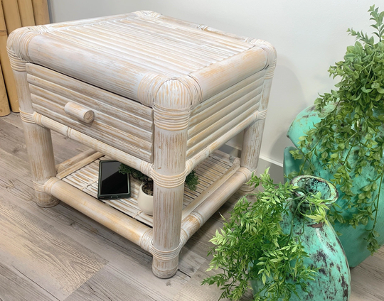 Bamboo Bedside Table, Wicker Night Stand, Tropical Nightstand, Side Table, Boho Natural Bamboo Accent, Island Style Table