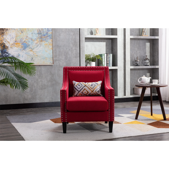 Upholstered Accent Chair with Nailhead Trim and Solid Wood Legs Comfy Single Sofa Office Guest Chair for Living Room Family Room