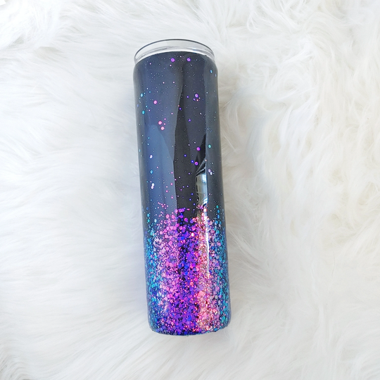 30 Oz Black & Mermaid Color Shift Glitter Skinny Tumbler