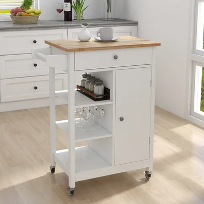Dunfee 25.9'' Kitchen Cart with Solid Wood Top and Locking Wheels