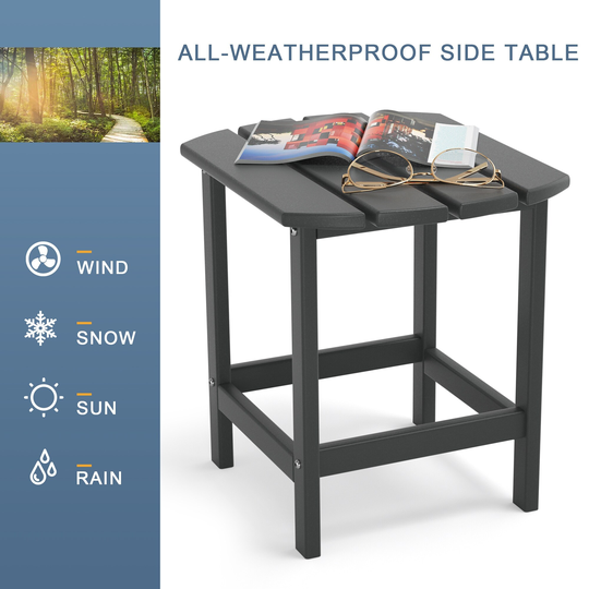 Adirondack Outdoor Side Table, HDPE Plastic End Tables for Patio, Backyard