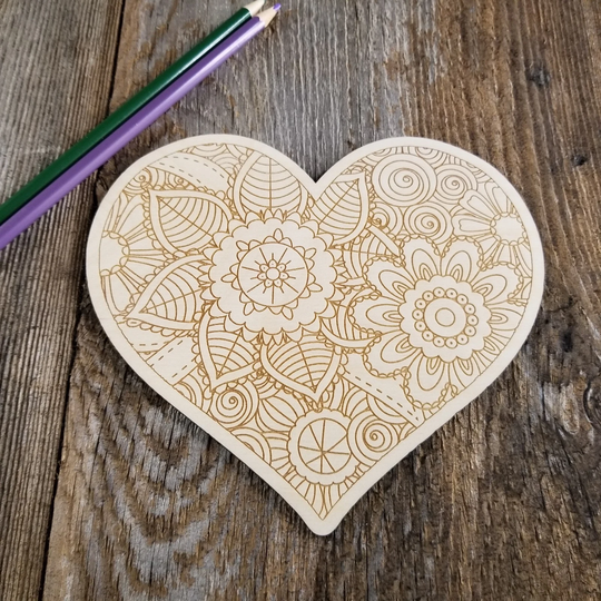 Color Your Own Wood Art Only Diy - Trivet Coloring Project Craft Supply Adult Floral Relaxation Gift Heart #4