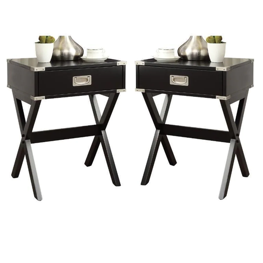 2-Piece Furniture 1-Drawer Wood End Table Set in Black - 54 x 84