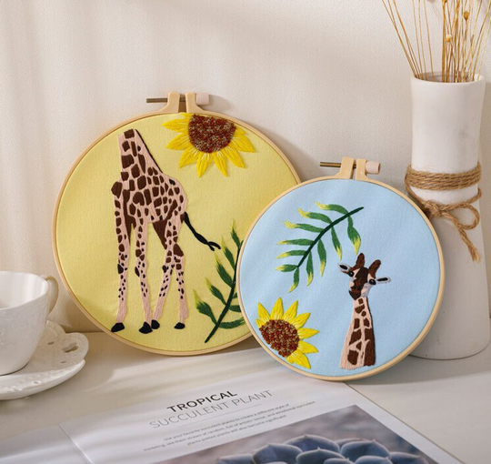 Set Of 2 Creative Flora & Fauna Embroidery Kit, Hand Kit, Handmade Gift Embroidery, Diy Hoop Wall Art Kit, Gift For Her
