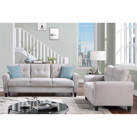Modern Living Room Linen Upholstered Sofa Set,Light Grey,(2+3-Seat)