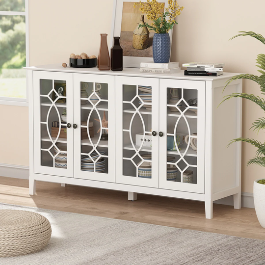 Modern Wood Glass-Buffet-Sideboard Living Entryway Serving Storage - N/A