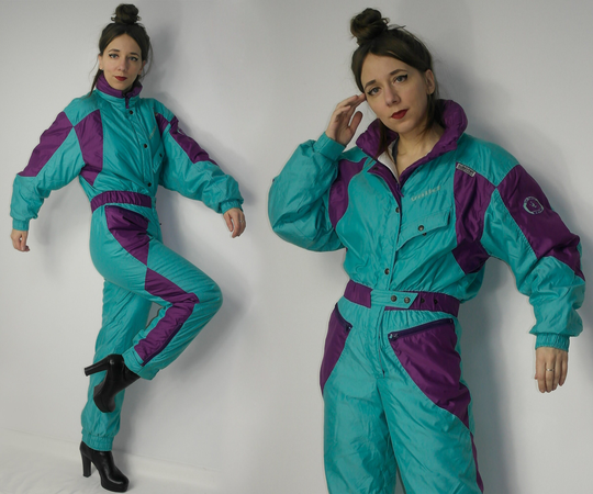 Vintage One Piece Ski Suit/Color Block Skiing Suit Volki Made in Italy One Piece Costume Retro
