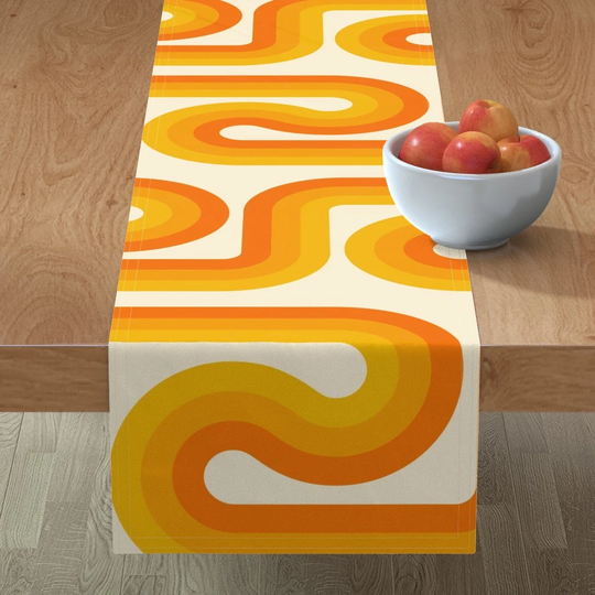 Bold Minimalist Geo Table Runner - 70S Wave By Mia Valdez Vintage Yellow Summer Colors Cotton Sateen Spoonflower