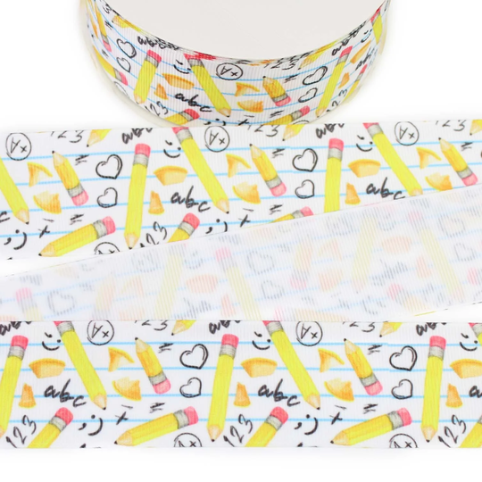 School Yellow Pencil Grosgrain Ribbon - 5/8", 7/8", 1.5", 3" Usdr