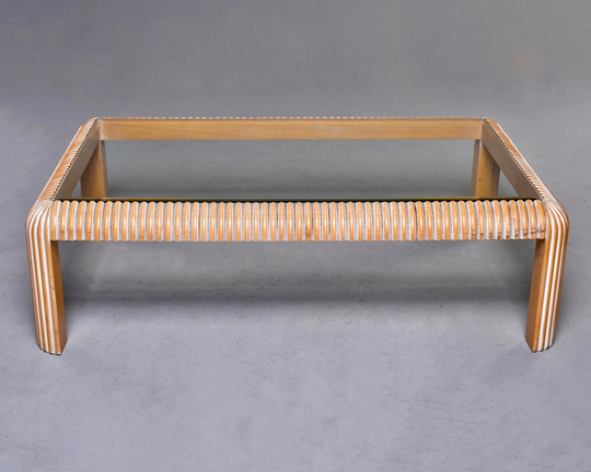 Mid Century Cerused Coffee Table With Reeded Legs & Glass Top [10017]