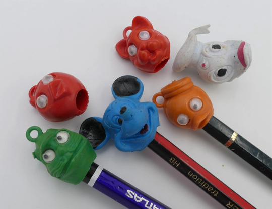 Set Of Vintage 1980's Anthropomorphic Pencil Toppers Novelty Toys