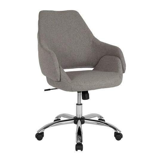 Offex Home and Office Upholstered Mid Back Swivel Chair in Light Gray Fabric - Not Available