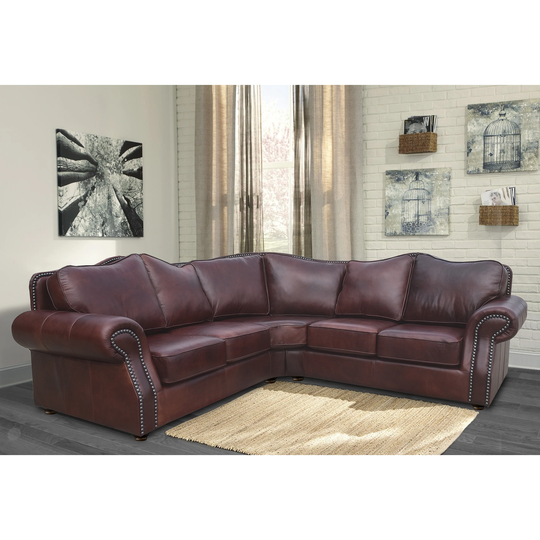 Brandon Distressed Whiskey Brown Top Grain Leather Sectional Sofa - 107"W x 39"D x 40"H
