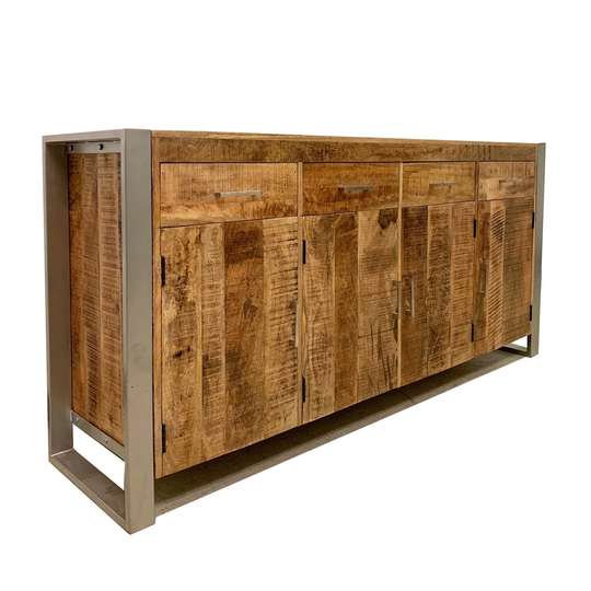 Handmade Reclaimed Wood Sideboard with Silver Legs (India) - 35" x 71" x 18"