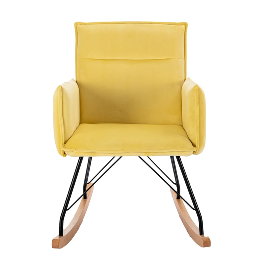 Yellow Modern Velvet Rocking Chair Upholstered Accent Rocker Chair