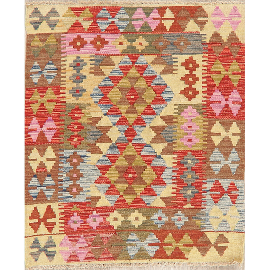 Color-Full Geometric Turkish Kilim Area Rug Wool Hand-woven Carpet