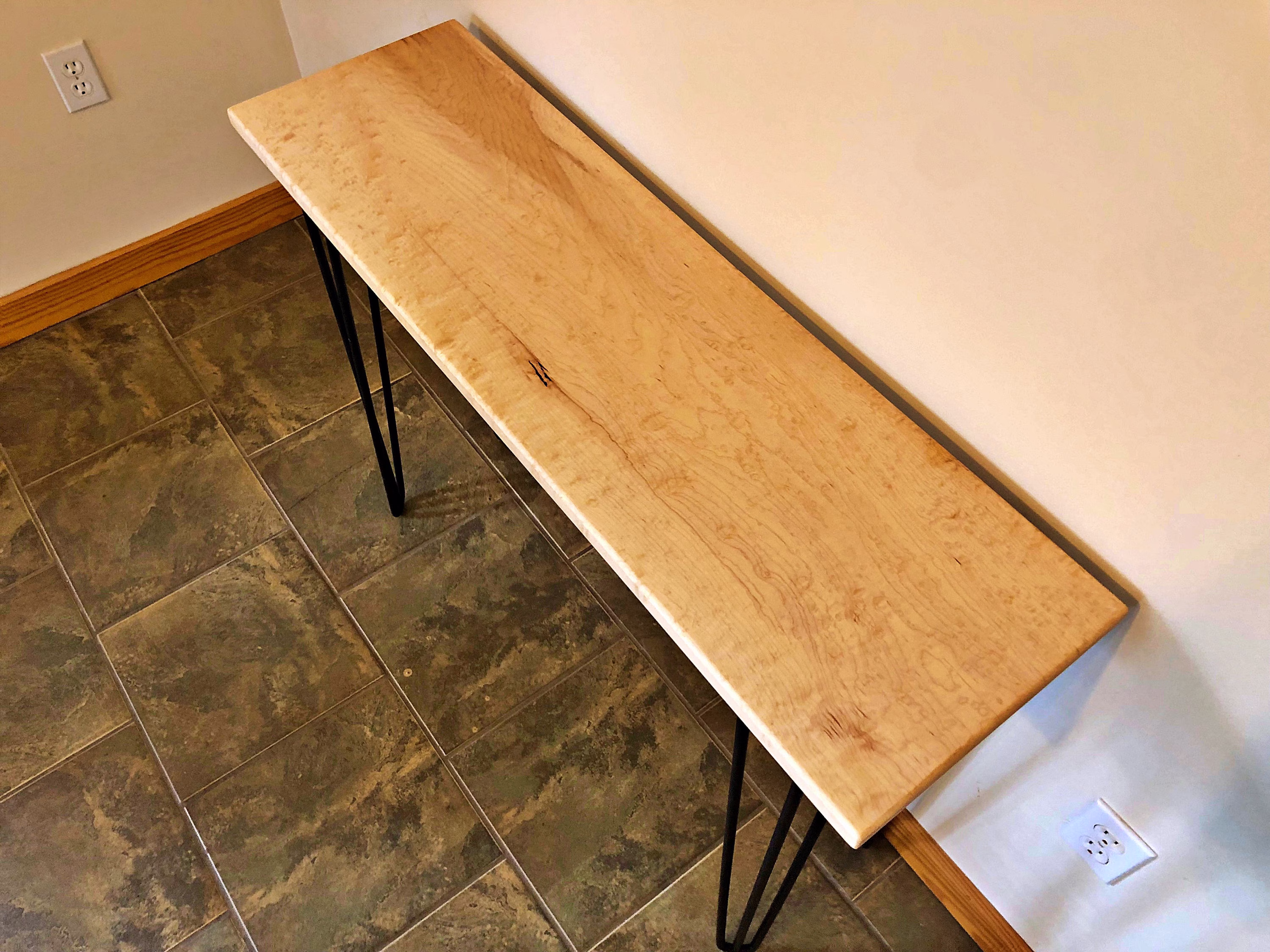 Birds Eye Maple Entryway Table, Unique Wood End Hall Figured Console Table