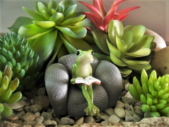 Mini Frog Reading in Easy Chair - Fairy Garden Mini Miniature Terrarium Gardening Figurine Succulent Decoration