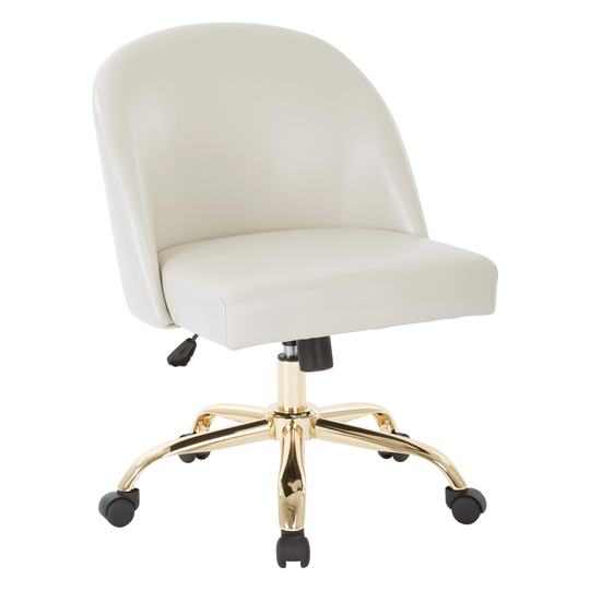 OS Home and Office Furniture Model Mid Back Office Chair in Cream PU with Gold Finish Base