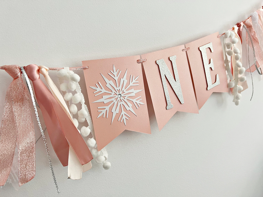 Girl Winter Onederland High Chair Banner - Wonderland Sign, Snowflake Highchair Birthday Decor