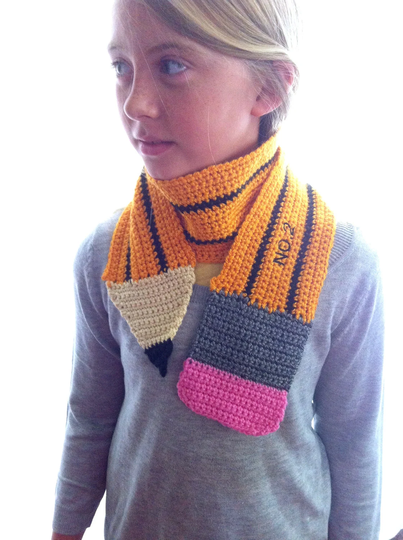 Pencil Scarf Custom Teacher Gift Kids/Adult Knit Handmade Crochet Personalized Gift Embroidered Fashion