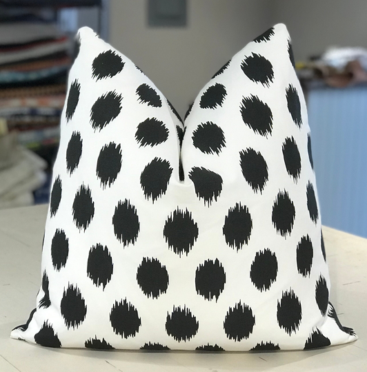 Pair Domino "Ink Blot Ikat" Modern Cotton Twill Print Custom Pillows - Jet Black Back 20" Square 1 Pair Available
