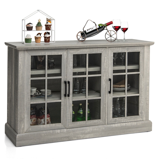 Gymax 55'' Buffet Server Table Storage Cabinet Sideboard Glass Doors