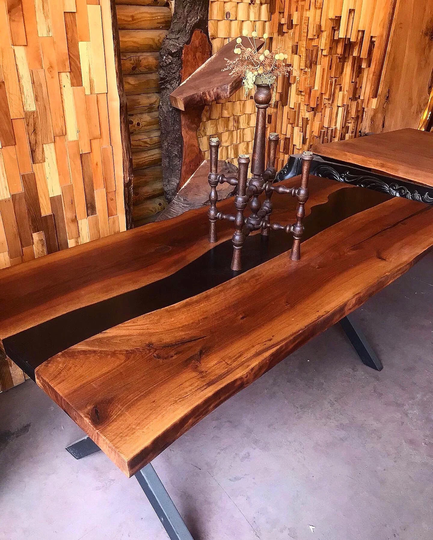 Custom Order Walnut Black Epoxy Table - Rustic Design Live Edge River Table- Dining Coffee Kitchen %100 Handmade