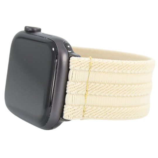 Elastic Watch Band For Apple - All Series | Models 1 8, Se, Ultra Light Tan Cream Khaki Textured Dressy Stripes
