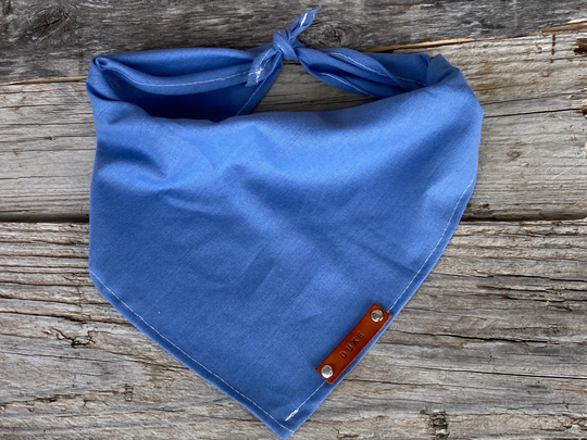 Dog Bandana, Denim Blue Traditional Tie, Personalized Leather Name Tag Bandanna, Scarf, Pet Accessories, Bandana