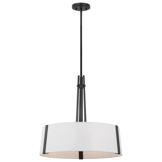 Flynn 3 Light Pendant Medium Base 60 Watt Black Finish White Textile Shade