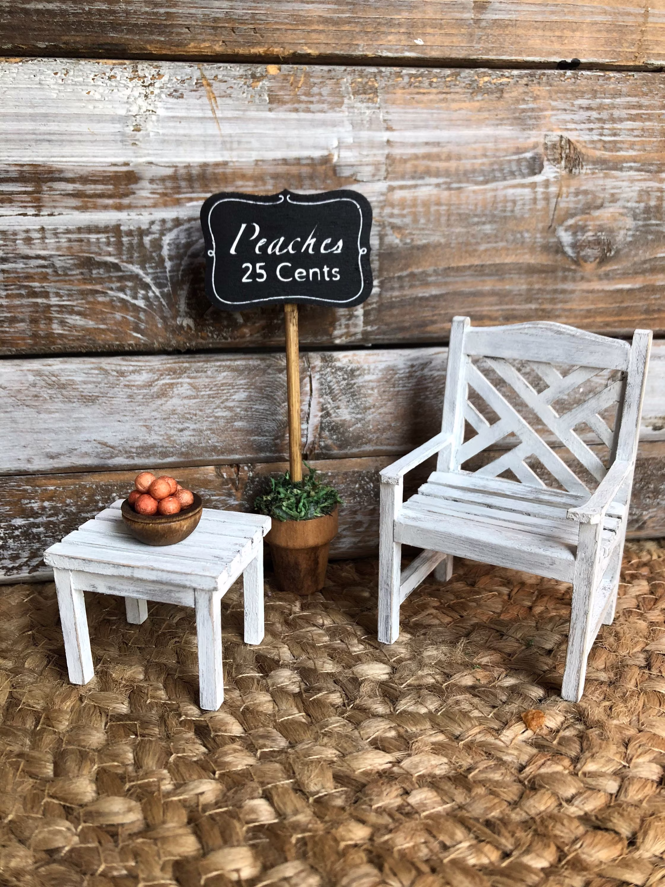 Tray Decor, Mini Chair, Lemons 25 Cents Sign, Table With Lemons, Pumpkins, Peaches, Apples Or Blueberries