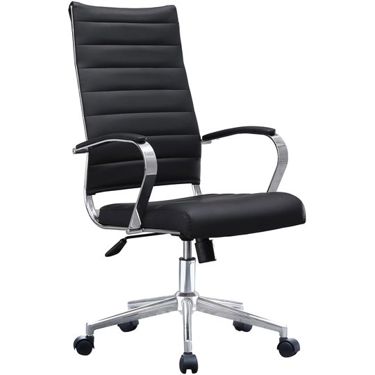 Modern High Back Office Chair Ribbed PU Leather Manager Tilt Conference Room Computer Desk Boss Task Executive Boss