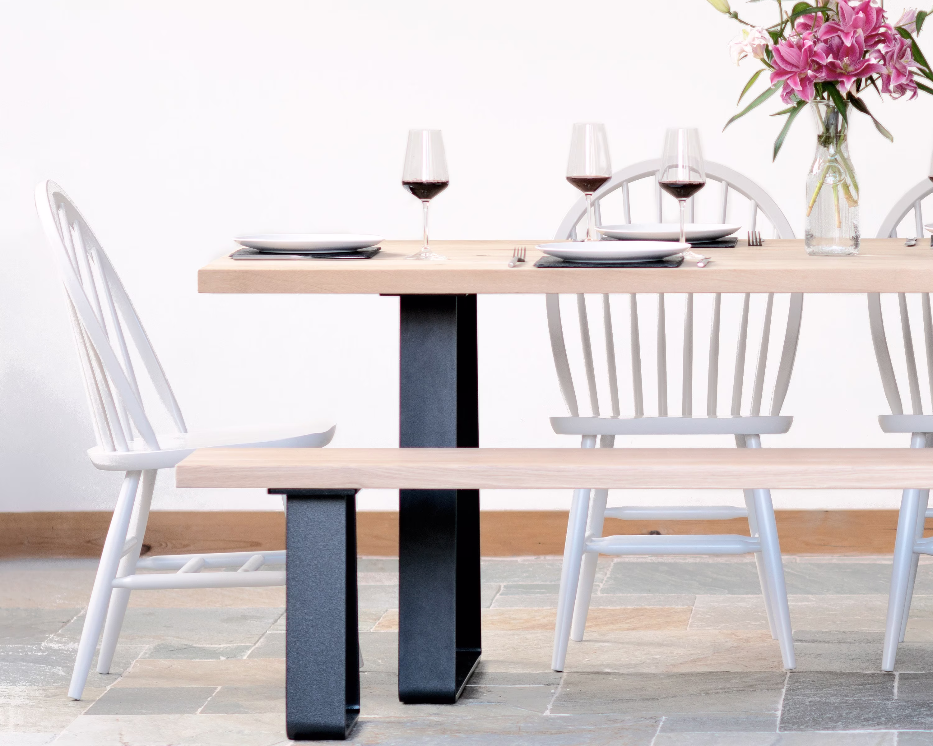 Busgrove Indoor Oak & Steel Dining Table