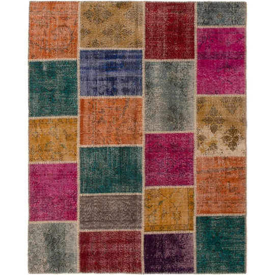 Hand-knotted Color Patchwork I Multi Color Wool Rug - 5'7" x 7'6"