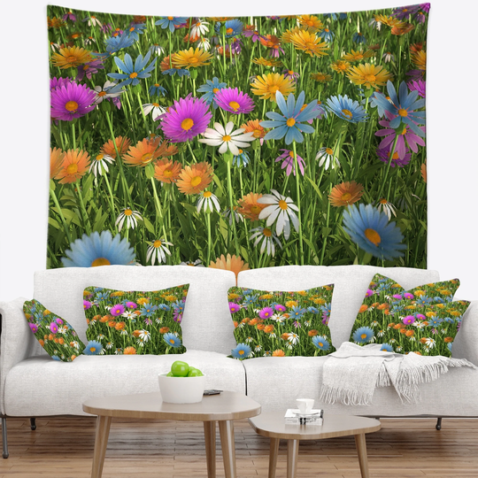 Designart 'Different Color Flowers in Field' Floral Wall Tapestry