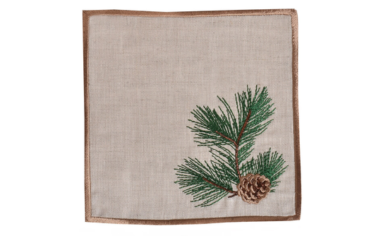 Decorative Christmas Table Linen Napkins - Copper Cording Detailed Cocktail Napkin Set Of 2, 4, 6, 8 High Quality New Year Cloth
