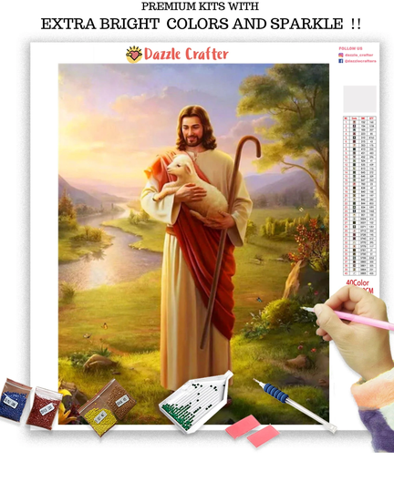 Shepherd Lord Jesus Diamond Painting Diy Kit, Christ Portrait Diamond Painting, 5D Square/Round Drill Easy Adult Hobby