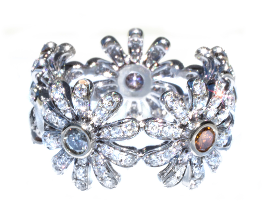 Rare Natural Colored Diamond Flower Ring 18K