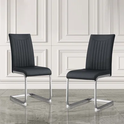 Set Of 2 Black PU Modern Dining Plating Leg Dining Chair,PU Leather High Back Cushion Side Chair,Office Chair