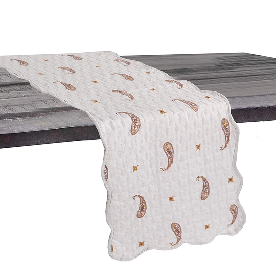 Cozy Line Paisely Quilted Linen Table Runner