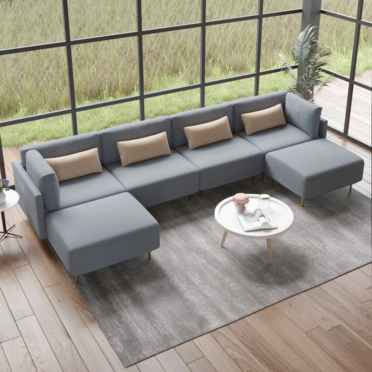 U-Shaped Sectional Sofa with Two Ottomans