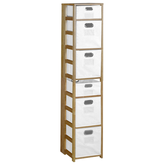 Fairway 67" Square Folding Bookcase with Folding Fabric Bins- Medium Oak/White