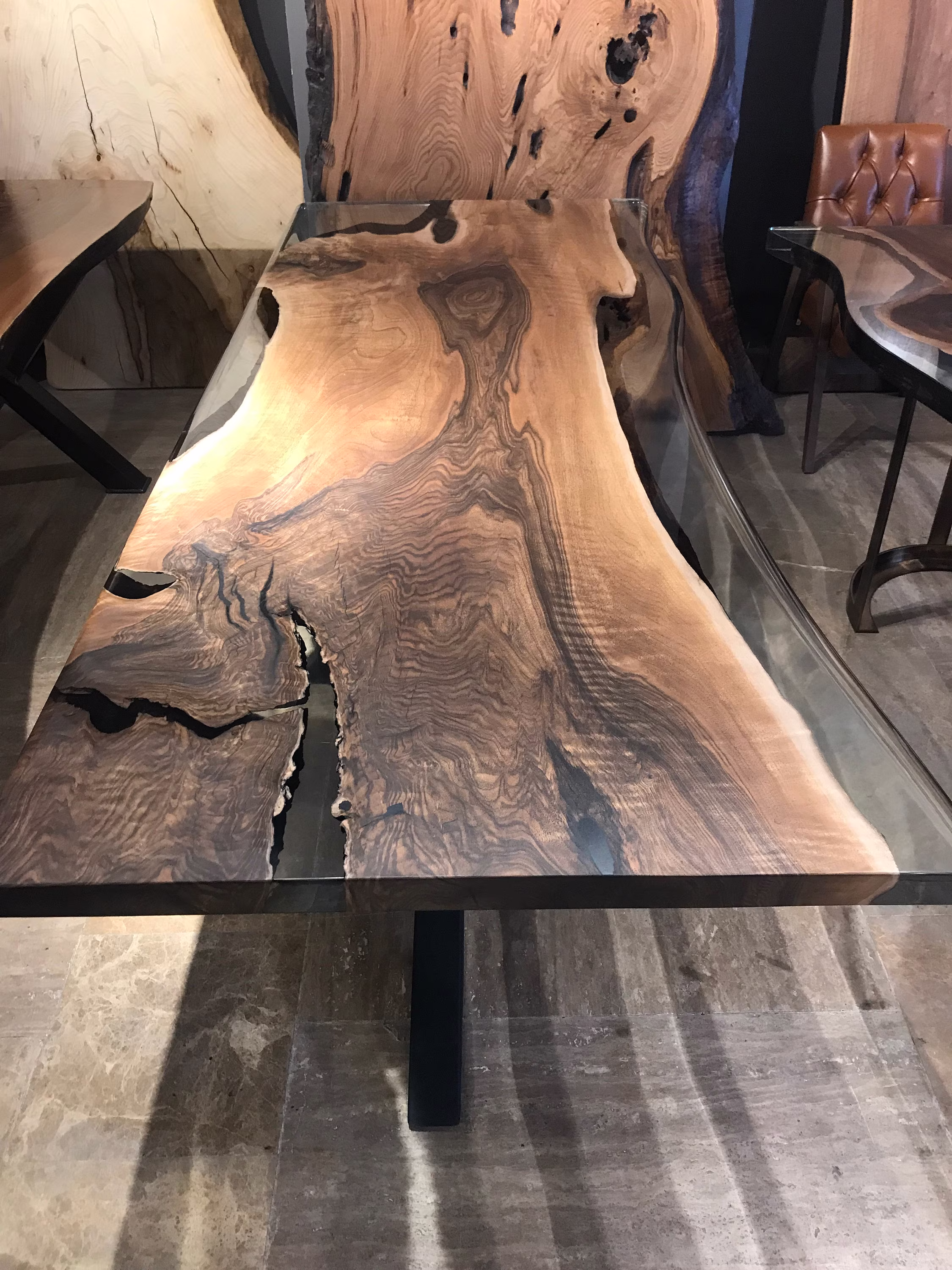 Custom To Order | Clear Epoxy Table Top Live Edge Resin Single Slab Wood Natural Walnut Kitchen Dining Home Office Desk
