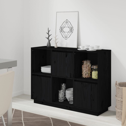Sideboard Black 43.5"x13.8"x31.5" Solid Wood Pine