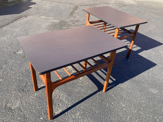 Pair Vintage Danish Modern End Tables Slate Top