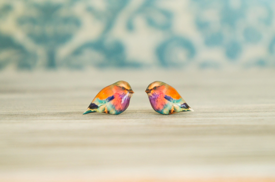 Colorful Bird Earrings, Nature Studs Jewelry Lover Gift For Teen Tween